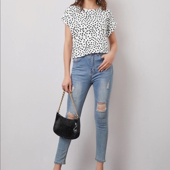 New Allover print top white and black size 2 - Picture 2 of 5